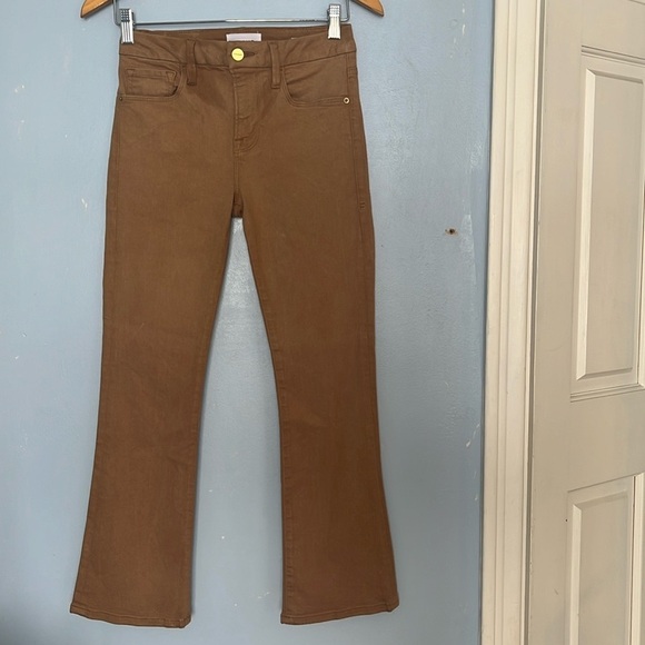 Frame Le Crop Mini Boot Cropped Mid Rise Kick Flare Semi Coated Jean Pants - Picture 2 of 9